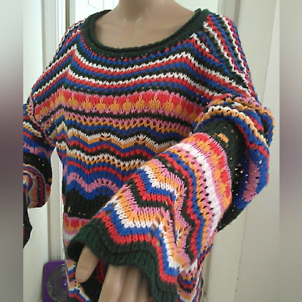 CROCHET Vibrant Multicolor OVERSIZED Sweater PTP 28-34 SHEERNESS - Picture 5 of 5